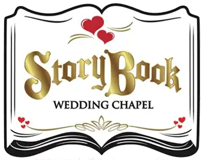 Storybook Wedding Chapel Logo with Book in Gold