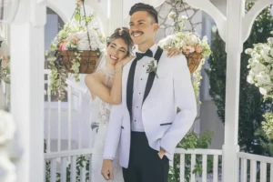 Las Vegas Wedding Couple in Storybook Wedding Chapel Gazebo