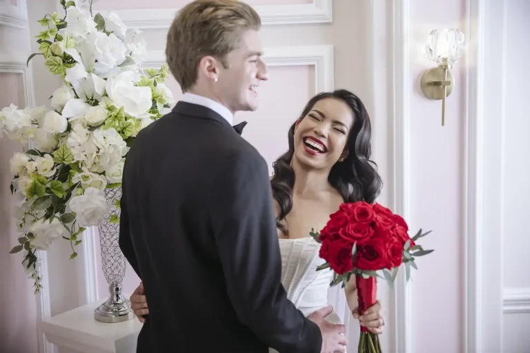 Las Vegas Wedding Couple laughing at Storybook Wedding Chapel